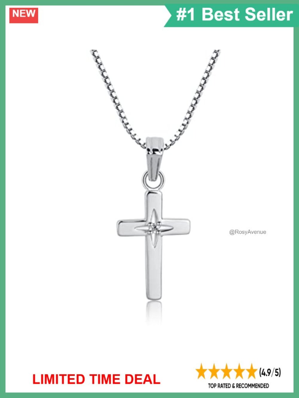 .925 Sterling Silver Cross Necklace with Diamond Accent 16-18 Inch
